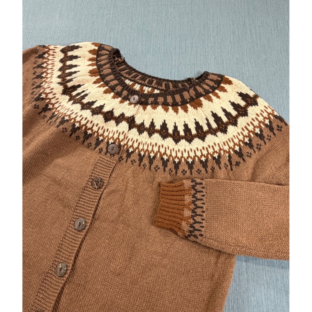 Fair Isle Knit Cardigan Sweater Brown Earth Tone Button 5XL Boho Cottagecore